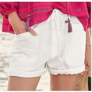Sundance White Linen Blend Drawstring Casual Shorts Size S